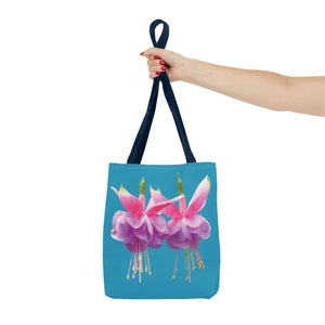 Two Fuschsias Tropical Flower Tote Bag/Turquoise - 3 Sizes