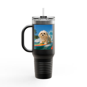 Insulated Travel Mug, 40oz / Puppy Ariel the Dog Surfer - Perfect for Outdoor Adventures