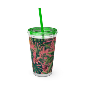 Tropical Tumbler with Straw | 16 oz:  More Tropical Palms, Coral