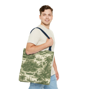 Coastal Toile Green Tote Bag - 3 Sizes