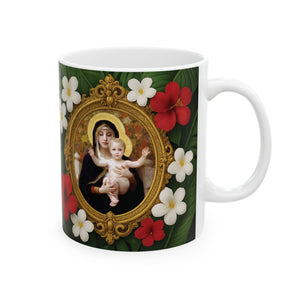 Religious Ceramic White Mug - Virgin of the Lilies