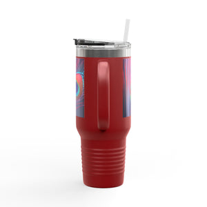 Insulated Travel Mug, 40oz / Peacock Eye Feather, Magenta - Perfect for Outdoor Adventures
