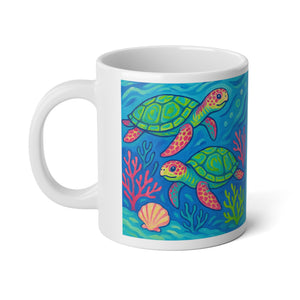 Jumbo Mug, 20oz, Turtles and Coral | Tropical Coffee Cup, Gift for Ocean Lovers