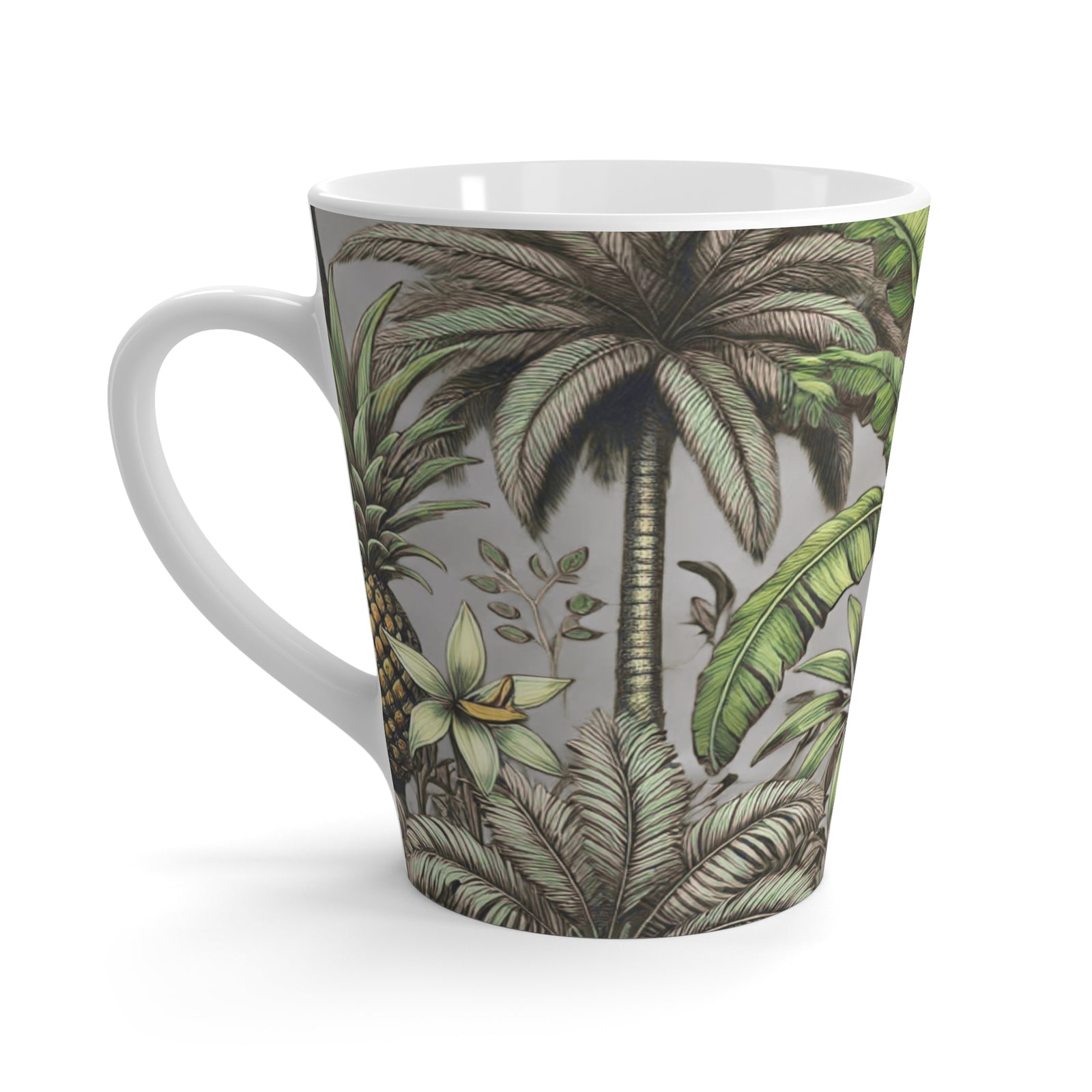 Latte White Mug - Tropical Fruit, Grey