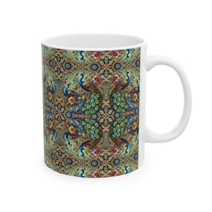 Ceramic White Mug - 11oz & 15oz, Kaleido Peacock Royals