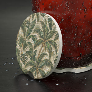 Palm Mosaic Soapstone Car Coaster – Tropical Palm Tree Drink Holder