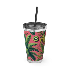 Tropical Tumbler with Straw | 16 oz:  More Tropical Palms, Coral