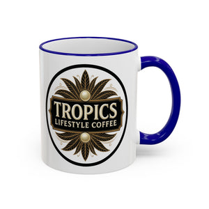 Accent Rim & Handle Coffee Mug — Tropics Lifestyle Coffee Pearl/Palm Logo
