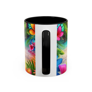 Cute Beach Puppies Playing Frisbee - Black Coffee Mug - Perfect Gift for Dog Lovers
