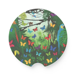 Soapstone Car Coaster — Tropical Jungle Butterflies