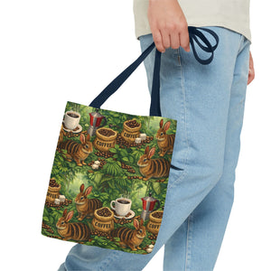 Tropical Rabbits & UFOs Tote Bag, Black - 3 Sizes