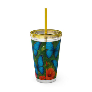 Tropical Tumbler with Straw | 16 oz : Morpho Butterflies Flight