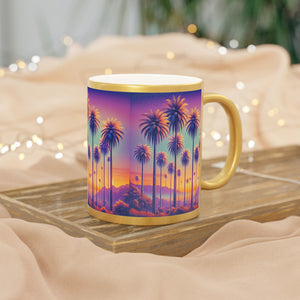 Tropical Metallic Mug, Gold or Silver - Sunset Palms