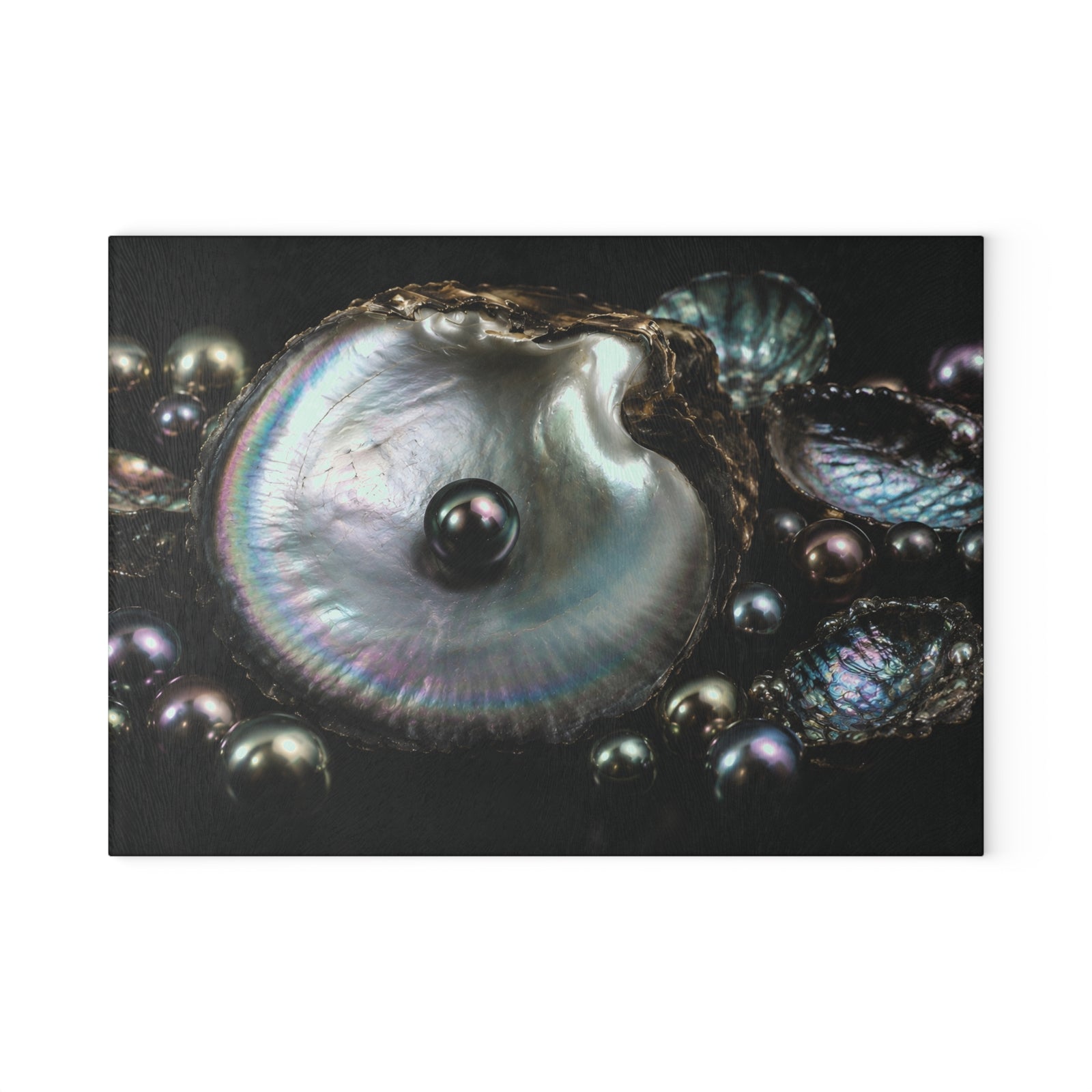 Glass Coffee Station Tray — Iridescent Black Pearl Oyster