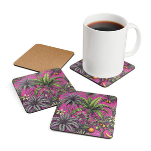 Coaster Set/4 - Tropical Fruit, Hot Pink