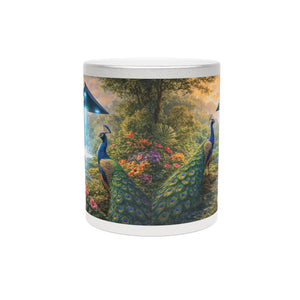 Tropical Metallic Mug, Gold or Silver - UFO & Peacocks