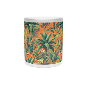 Tropical Metallic Mug, Silver - Tropical Palms & Fruit, Orange