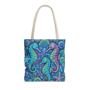 Seahorse Trio Tote Bag, Turquoise Pop - 3 Sizes