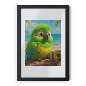 Tropical Parrot Framed Poster — Colorful Green Bird Wall Art