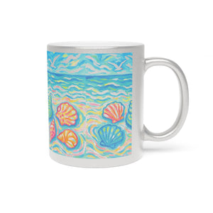 Tropical Metallic Mug, Silver - Glow Beach Seashells