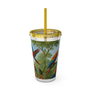 Tropical Tumbler with Straw | 16 oz: UFO and Parrots