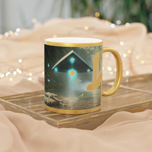 Tropical Metallic Mug, Gold or Silver: UFO & Waterfall