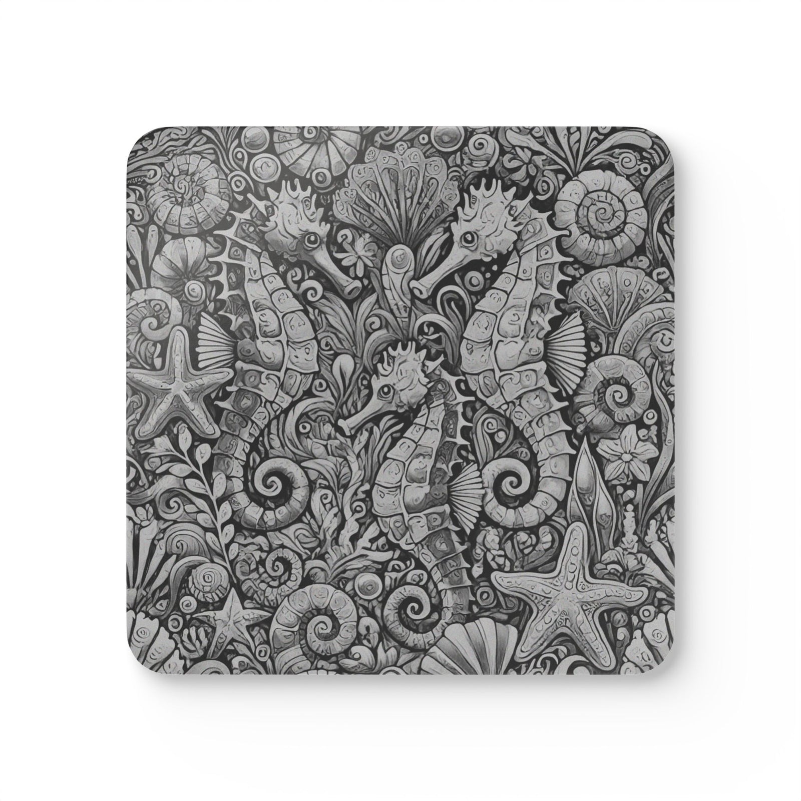 Coaster Set/4 - Seahorse Trio, Noir