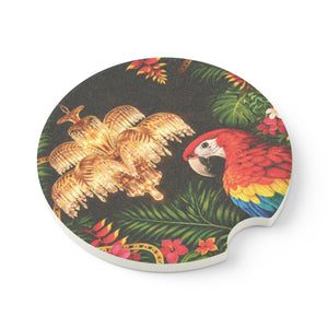 Tropical Parrot Soapstone Car Coaster — Vintage Chandelier & Jungle Floral Design