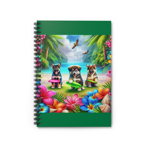Tropical Paradise 6" x 8" Spiral Notebook - Ruled Line / Puppies Playing Frisbee