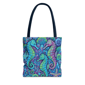 Seahorse Trio Tote Bag, Turquoise Pop - 3 Sizes