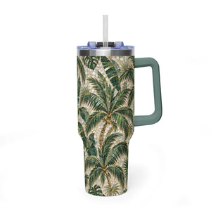 40oz Vacuum Tumbler – Insulated Tropical Travel Mug, Palms Mosaic