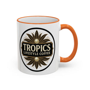 Accent Rim & Handle Coffee Mug — Tropics Lifestyle Coffee Pearl/Palm Logo