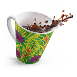 Latte White Mug - Midnight Flower Yellow