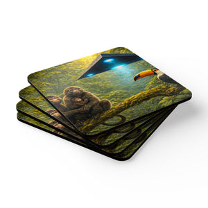 Coaster Set/4 -  UFO & Monkies, Toucan