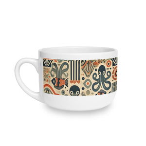 25oz Ceramic White Latte Mug — Mid-Century Modern Octopus & Friends