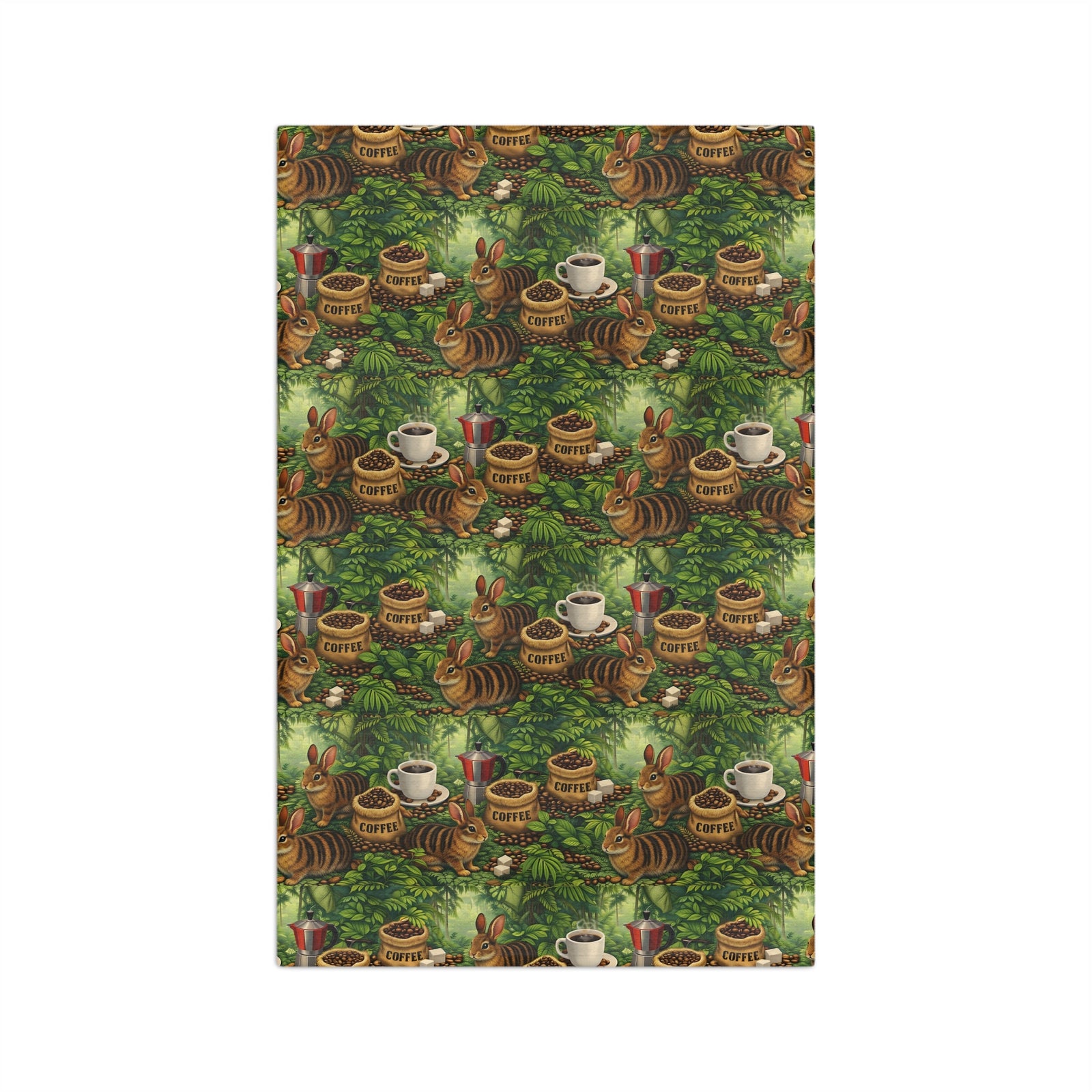 Tropical Microfiber Coffee/Tea Towel – Sumatran Rainforest Rabbits & Coffee