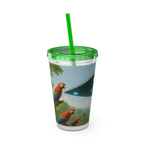 Tropical Tumbler with Straw | 16 oz: UFO and Parrots