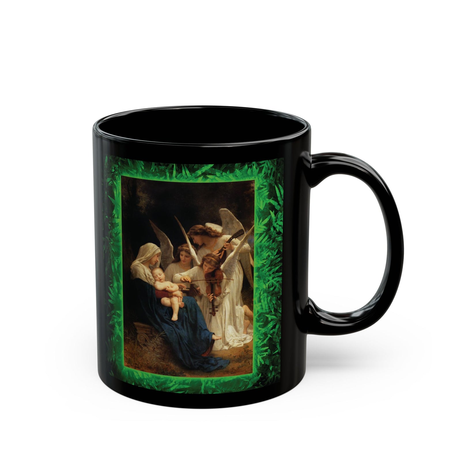 Black Coffee Mug, Religious - Song of the Angels, Tropical Glow