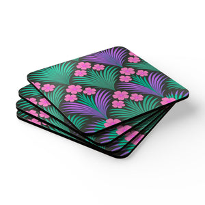 Coaster Set/4 - Midnight Hibiscus Deco/Pink