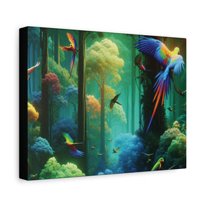 Tropical Parrots Canvas Wall Art — Vibrant Flight School Jungle Scene Matte