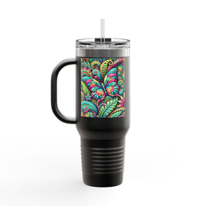 Insulated Travel Mug, 40oz / Rainforest Butterfly Pop - Perfect for Outdoor Adventures