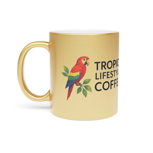 Tropical Metallic Mug, Silver - Tropics Lifestyle Coffee Parrot Logo