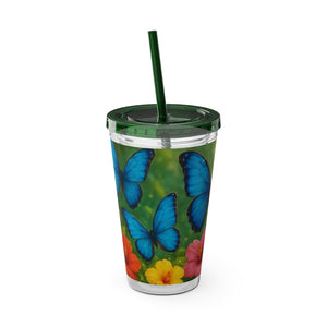 Tropical Tumbler with Straw | 16 oz : Morpho Butterflies Flight