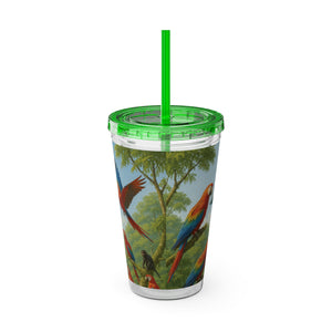 Tropical Tumbler with Straw | 16 oz: UFO and Parrots