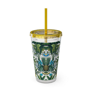 Tropical Tumbler with Straw | 16 oz: More Tropical Palms, White
