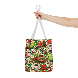 Tropical Parrots & Coffee Tote Bag, Green - 3 Sizes