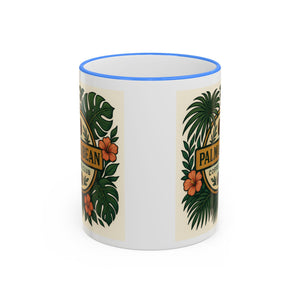 Accent Rim & Handle Coffee Mug — Palm & Bean Coffee Club Logo