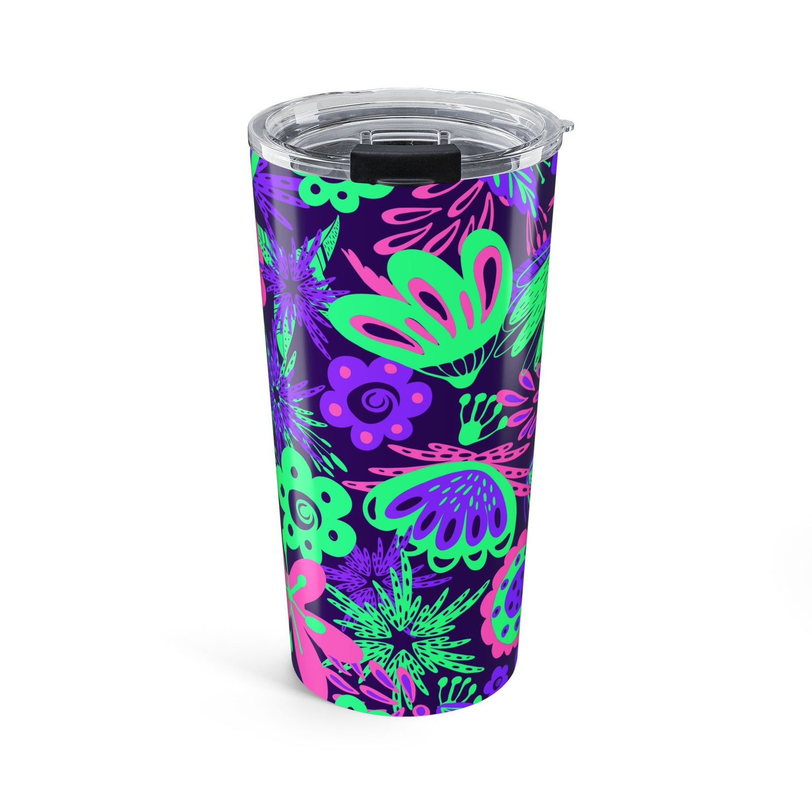 20oz Tumbler — Neon Purple, Pink & Green Floral Travel Cup