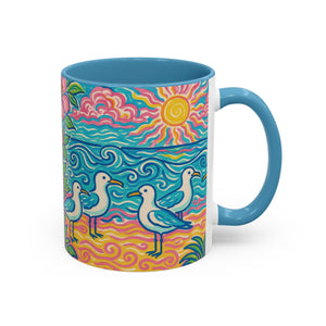 Accent Coffee Mug (11, 15oz), 8 Colors - Tropical Beach Seagulls