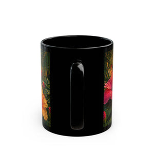 Tropical Hibiscus Sunset Mug — Floral Black Coffee Cup (11oz/15oz)